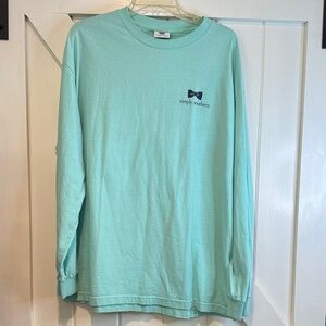 Simply Southern Mint Green Long Sleeve Tee with Navy Bow Logo